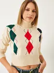 Bianco Lucci Sveter  béžová / smaragdová / červená