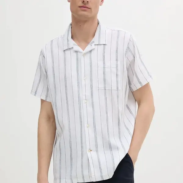 Košile Barbour Garnock Stripe S/S Regular Fit Shirt pánská, bílá barva, relaxed, s klasickým límcem, MSH5608