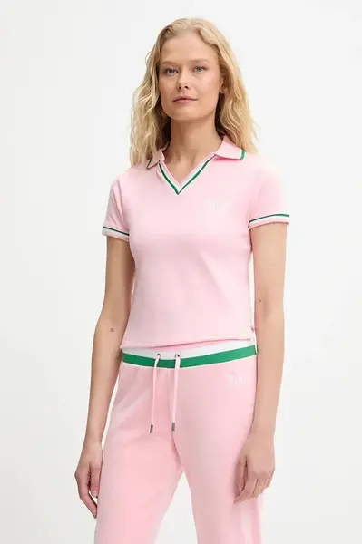 Polo tričko Juicy Couture SHRUNKEN POLO TEE dámské, růžová barva, JCWCT225355