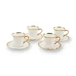 Sada šálků s podšálky pro 4 osoby Pols Potten Golden Finds 220 ml bílá barva
