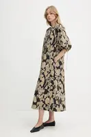 Bavlněné šaty Samsoe Samsoe SAMATERA béžová barva, midi, oversize, F25200064