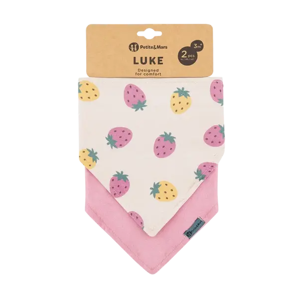PETITE&MARS Bryndák bandana Luke Beige Strawberies&Dusty Rose 3m+, 2 ks