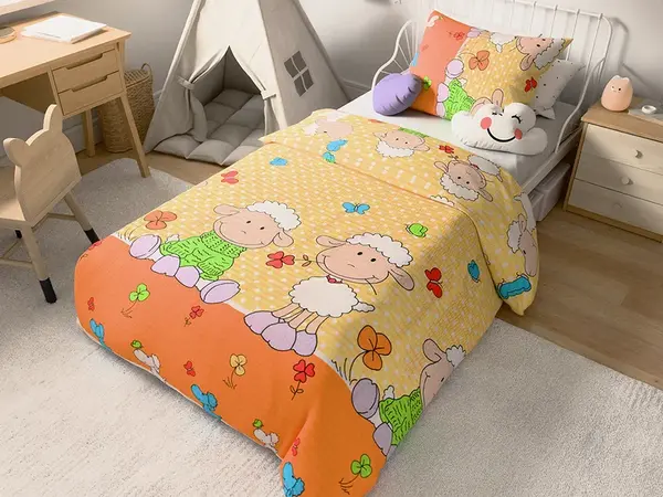 Krepové obliečky do postieľky OVEČKY žlté Rozmer obliečky: 45 x 65 cm | 90 x 135 cm