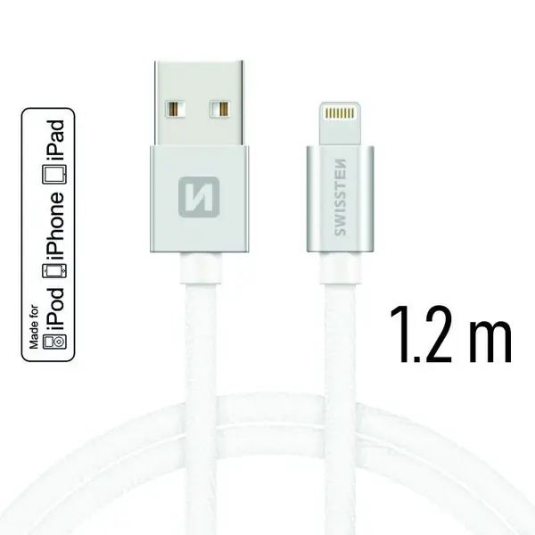 Datový kabel Swissten Textile USB Lightning MFi 1,2 M , silver