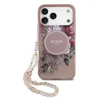 Zadní kryt Guess IML Flowers Strap MagSafe pro Apple iPhone Air, růžová