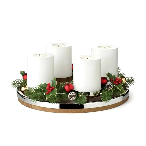 Adventní věnec Lani (Ø 34 cm), mangové dřevo s okrajem z nerezové oceli - EDZARD