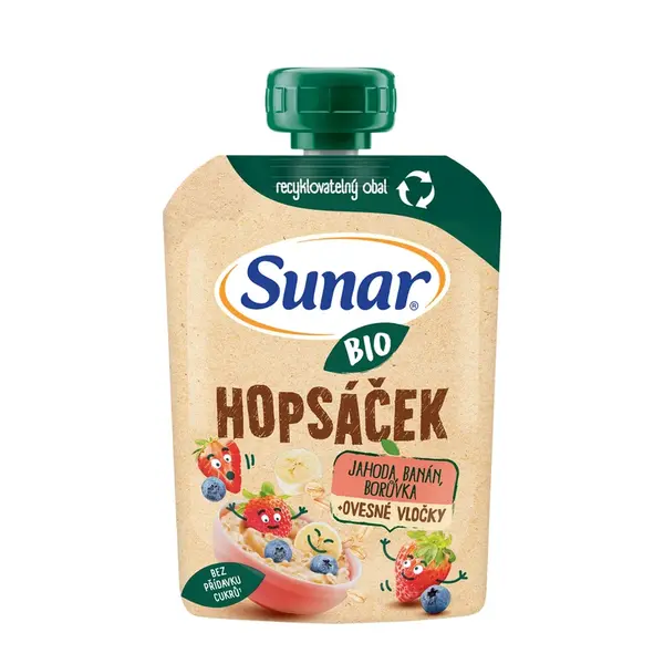Sunar BIO Hopsáček Jahoda, banán, borůvka, oves kapsička 100 g