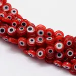 Handmade Evil Eye Lampwork Flat Round Bead Strands
