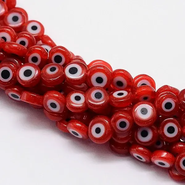 Handmade Evil Eye Lampwork Flat Round Bead Strands