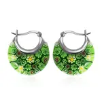 Flat Round 304 Stainless Steel Millefiori Glass Hoop Earrings