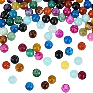 90Pcs 9 Colors Natural Agate Round Beads