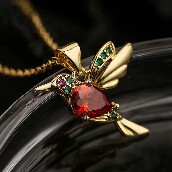 Brass Pave Cubic Zirconia Little Bird Pendant Necklaces