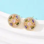 Brass Micro Pave Cubic Zirconia Flat Round Stud Earrings