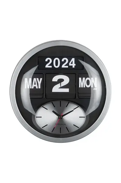 Nástěnné hodiny Karlsson Round Flip 32,5 cm šedá barva