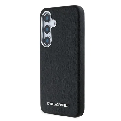Zadní kryt Karl Lagerfeld PU Saffiano Metal Logo and Frame pro Samsung Galaxy S25, černá