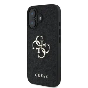 Zadní kryt Guess PU Grained 4G Metal Logo pro Apple iPhone 16, černá