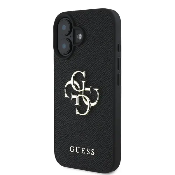 Zadní kryt Guess PU Grained 4G Metal Logo pro Apple iPhone 16, černá