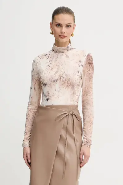 Tričko s dlouhým rukávem Marciano by Guess HOLLY béžová barva, s golfem, 5BGP09 6350A