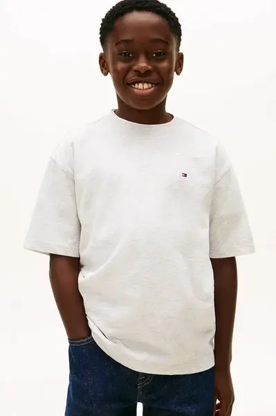 Dětské bavlněné tričko Tommy Hilfiger šedá barva, KB0KB09646