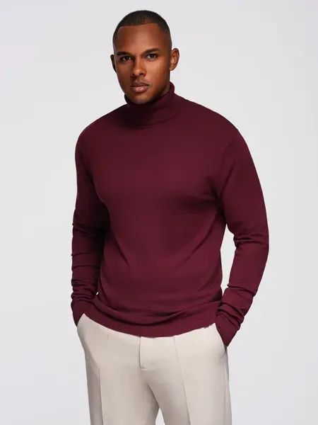 Ombre Men's single color knitted turtleneck with viscose - maroon