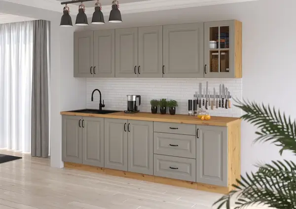 Kuchyňská linka 260 cm Stilo 3 - Dub artisan + Clay Grey