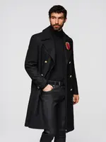 Ombre Men's double-breasted wool coat with decorative appliqués - black