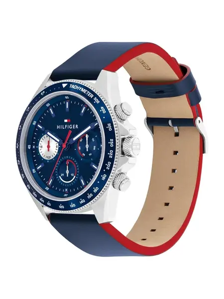 TOMMY HILFIGER Analógové hodinky 'CLARK'  tmavomodrá / červená / strieborná