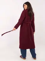 Bordový prechodný kabát s opaskom