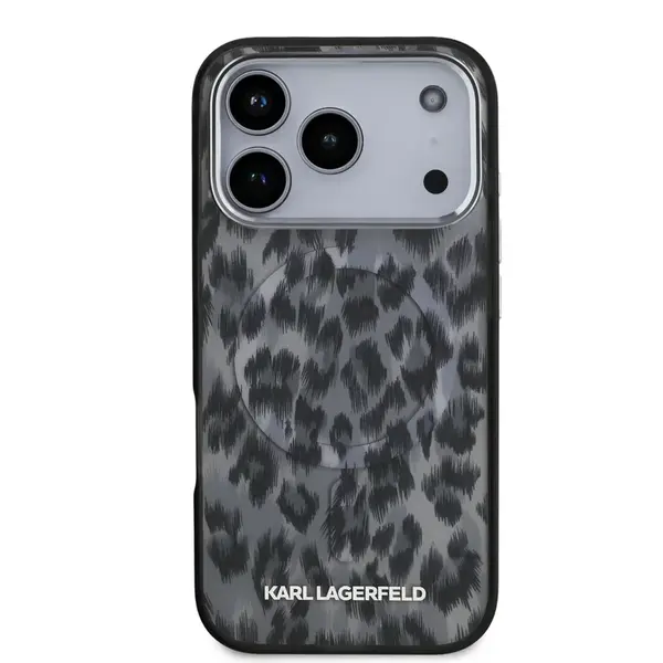 Zadní kryt Karl Lagerfeld IML Leopard MagSafe pro Apple iPhone 17 Pro, šedá