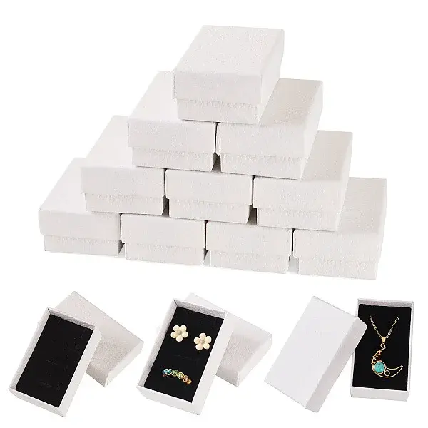 Litchi Textured Paper Jewelry Ring Earrings Storage Boxes
