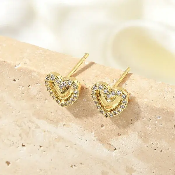Brass Micro Pave Clear Cubic Zirconia Stud Earrings