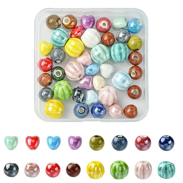 40Pcs Handmade Fancy Antique Glazed Porcelain Beads