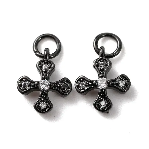 Brass Micro Pave Cubic Zirconia Tiny Cross Charms