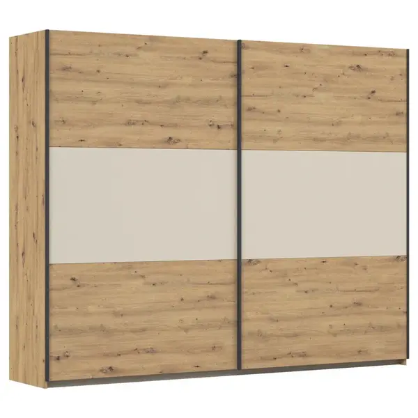 Rauch Möbel SKŘÍŇ S POSOUVACÍMI DVEŘMI, barvy hliníku, šampaňská, dub artisan, 261/210/59 cm