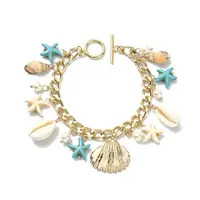 Natural Shell & Shell Pearl & Synthetic Turquoise Starfish Charm Bracelet