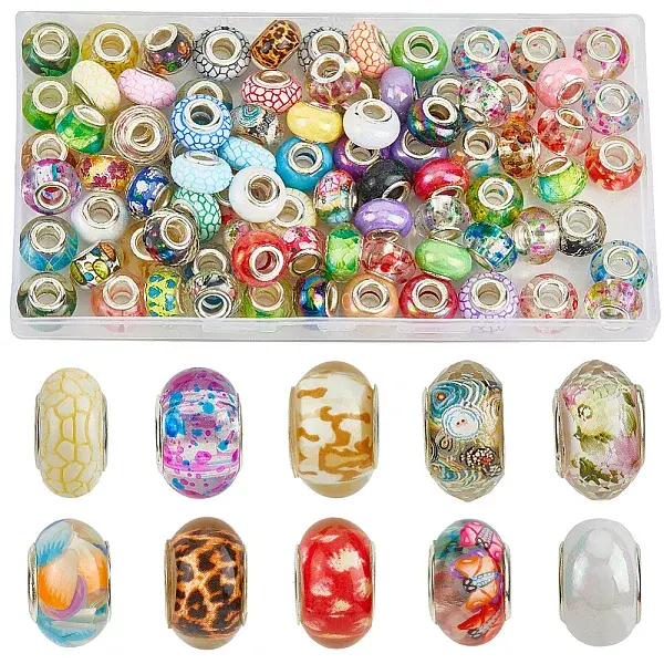 120Pcs 6 Styles Christmas Theme Resin European Rondelle Beads