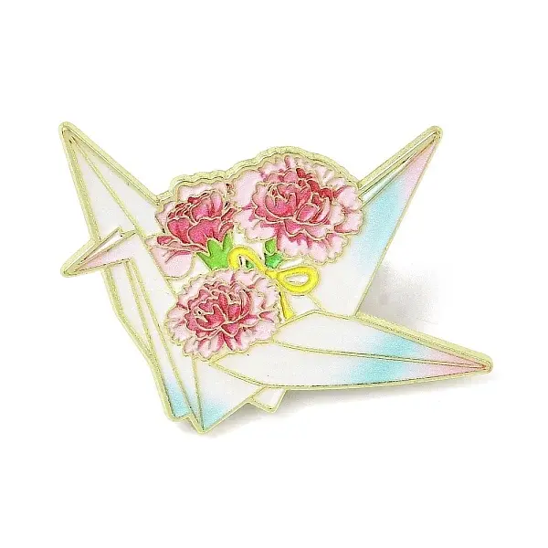 Paper Crane & Flower Alloy Enamel Pin Backs for Clothes for Women
