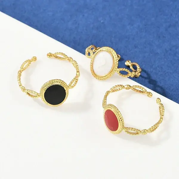 Oval 304 Stainless Steel Enamel Cuff Rings for Women