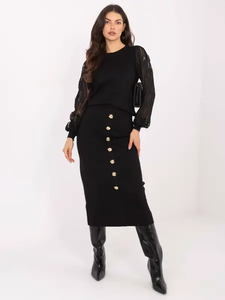Černá midi sukně s knoflíčky