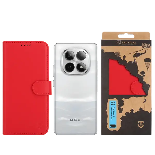 Flipové pouzdro Tactical Field Notes pro Xiaomi Redmi Note 15, červená