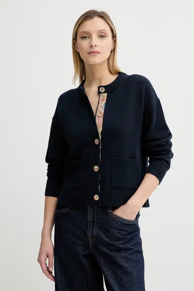 Vlněný kardigan PS Paul Smith dámský, tmavomodrá barva, W2R-585N-T31330