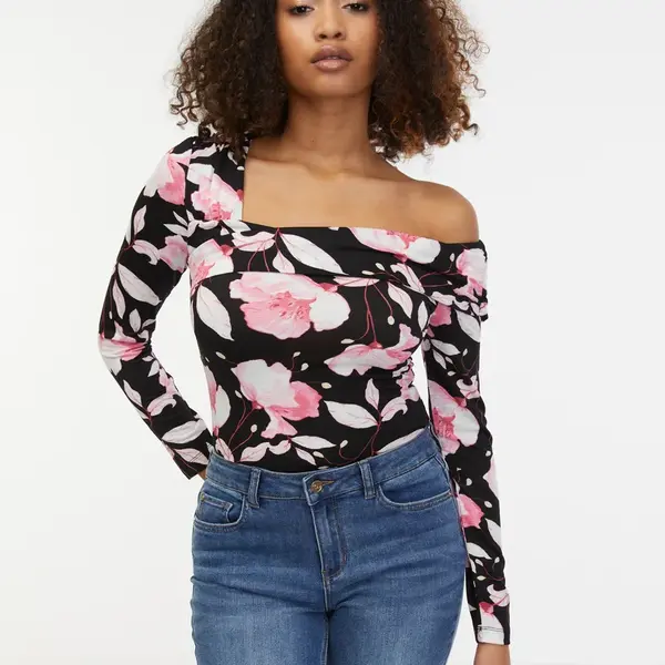 Orsay Ružovo-čierny dámsky kvetovaný top - Dámské