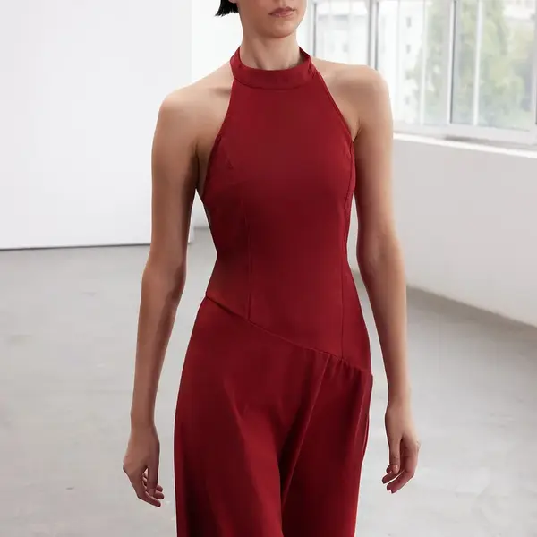 Trendyol Limited Edition Burgundy Backless Halter Neck Midi Woven Dress
