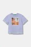 Dětské bavlněné tričko United Colors of Benetton fialová barva, s potiskem, 3I1XG10JG