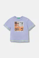 Dětské bavlněné tričko United Colors of Benetton fialová barva, s potiskem, 3I1XG10JG