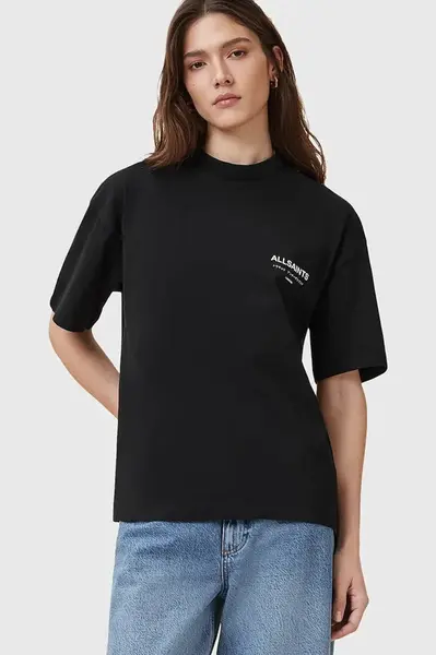 Bavlněné tričko AllSaints dámské, černá barva, W202JC