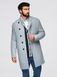 Ombre Men's coat with high collar and asymmetrical fastening - grey melange