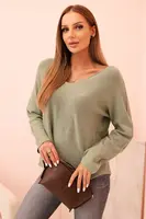 Kesi Włoski Svetr dámský z viskózy s výstřihem do V světle khaki