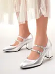 Resti Patent leather women's pumps on a block heel with straps Ovinna