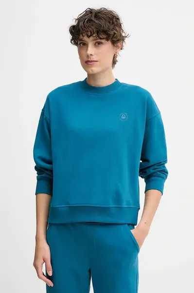 Mikina United Colors of Benetton dámská, tyrkysová barva, s potiskem, 3WNW3M07T